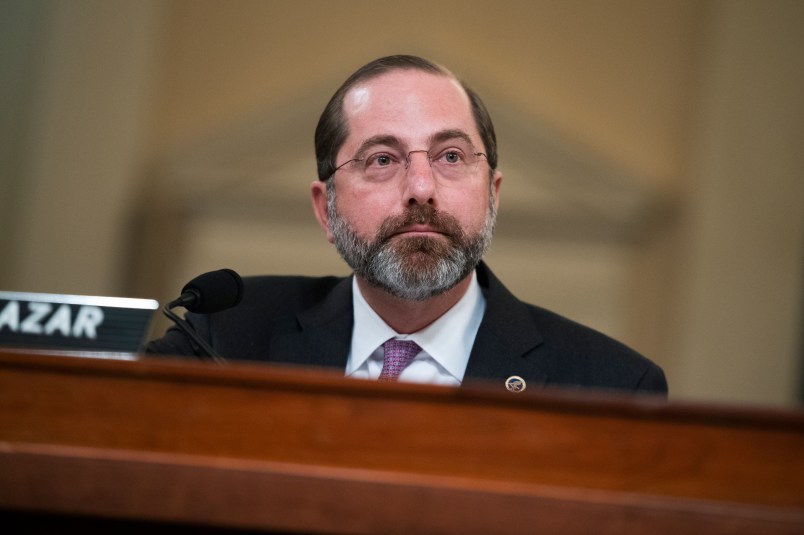 UNITED STATES - FEBRUARY 27: HHS Secretary Alex Azar, testifies during the House Ways and Committee hearing on the Health and Human Services FY2021 budget in Longworth Building on Thursday, February 27, 2020. (Photo By Tom Williams/CQ Roll Call)