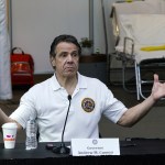 NEW YORK, NY - MARCH 27: New York Governor Andrew Cuomo speaks to the media and members of the National Guard at the Javits Convention Center which is being turned into a hospital to help fight coronavirus cases on March 27, 2020 in New York City. across the country schools, businesses and places of work have either been shut down or are restricting hours of operation as health officials try to slow the spread of COVID-19. (Photo by Eduardo Munoz Alvarez/Getty Images)