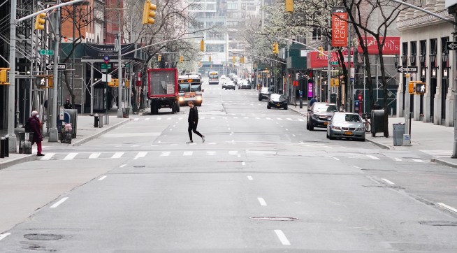 A portion of Park Avenue, between 28th Street and 34th Street closed to motorists to promote 'Social Distancing' amid Coronavirus(Covid-19) Pandemic on March 30, 2020.  (Photo by John Nacion/NurPhoto)