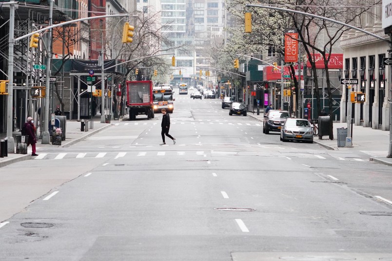 A portion of Park Avenue, between 28th Street and 34th Street closed to motorists to promote 'Social Distancing' amid Coronavirus(Covid-19) Pandemic on March 30, 2020.  (Photo by John Nacion/NurPhoto)