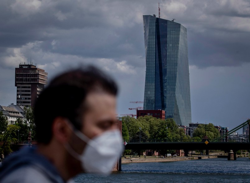 in Frankfurt, Germany, Wednesday, April 29, 2020. (AP Photo/Michael Probst)