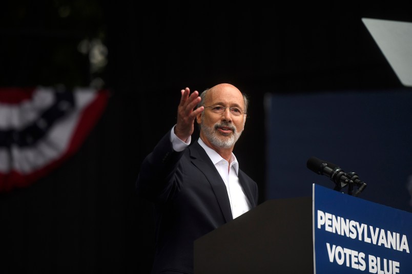 PHILADELPHIA, PA - SEPTEMBER 21:  Pennsylvania Governor Tom Wolf speaks before former President Barack Obama during a campaign rally for statewide Democratic candidates on September 21, 2018 in Philadelphia, Pennsylvania.  Midterm election day is November 6th.  (Photo by Mark Makela/Getty Images)