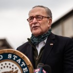 NEW YORK, NY - APRIL 14: Senate Minority Leader Chuck Schumer (D-NY) speaks at a press conference at Corona Plaza in Queens on April 14, 2020 in New York City. Schumer was joined by Representative Alexandria Ocasio-Cortez (D-NY) at the conferece, where both called for the Federal Emergency Management Administration to fund funeral costs in low-income communities of color during the ongoing amid the coronavirus pandemic. (Photo by Scott Heins/Getty Images)