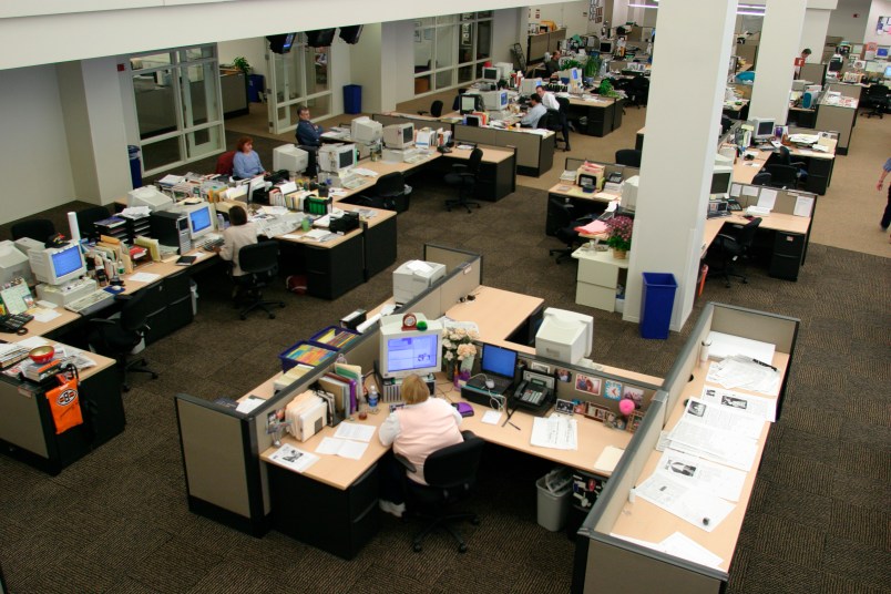Ohio, Cleveland, Plain Dealer Building, daily newspaper office, desks,