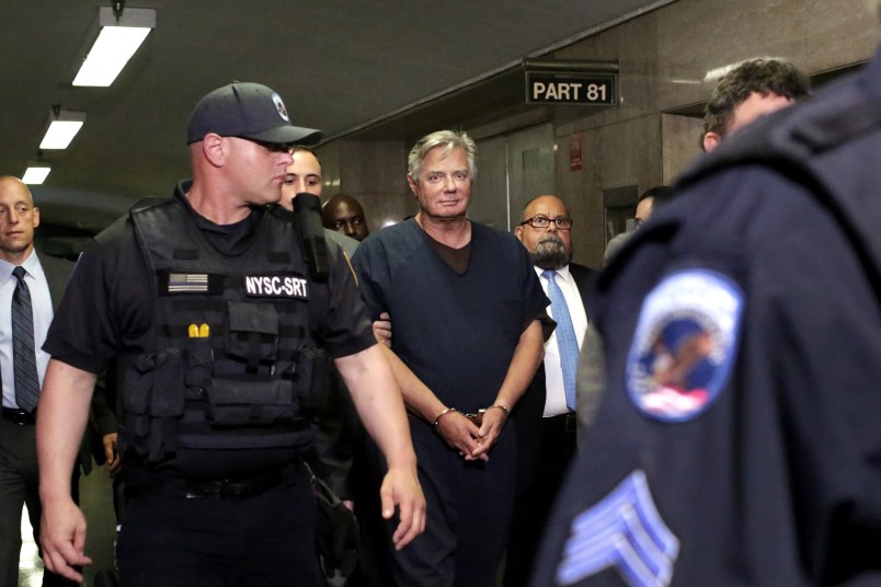 NEW YORK, NY - JUNE 27: Donald Trump's former campaign chairman Paul Manafort, exiting his arraignment in New York County Criminal Court, plead not guilty to state mortgage fraud charges on June 27, 2019 in New York City. (Photo by Yana Paskova/Getty Images)