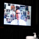 Sen. Mitt Romney, R-Utah, speaks via teleconference during a Senate Health Education Labor and Pensions Committee hearing on new coronavirus tests on Capitol Hill in Washington, Thursday, May 7, 2020. (AP Photo/Andrew Harnik, Pool)