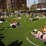 A view of people enjoying the weather at Domino Park in Brooklyn during the coronavirus pandemic on May 16, 2020 in New York City. COVID-19 has spread to most countries around the world, claiming over 308,000 lives with over 4.6 million infections reported. City limiting access in parts of Central Park, Hudson River Park and others to prevent crowds. (Photo by John Nacion/NurPhoto)