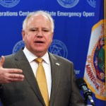 Minnesota Gov. Tim Walz provides an update on the state's response to COVID-19 during a news conference on Monday, April 20, 2020 in St. Paul, Minn. At the news conference, Walz and Ecolab CEO Doug Baker discussed the role of public-private partnerships in MinnesotaÕs fight against COVID-19. (Scott Takushi/ Pioneer Press, Pool)