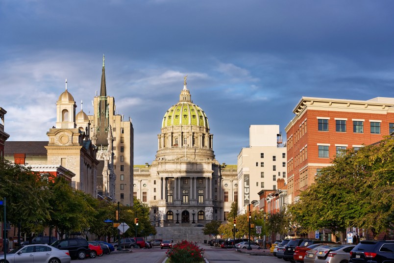 HARRISBURG, PENNSYLVANIA, UNITED STATES - 2015/10/06: Pennsylvania State capitol building. (Photo by John Greim/LightRocket via Getty Images)