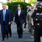 President Donald Trump departs the White House to visit outside St. John's Church, Monday, June 1, 2020, in Washington. Part of the church was set on fire during protests on Sunday night. (AP Photo/Patrick Semansky)