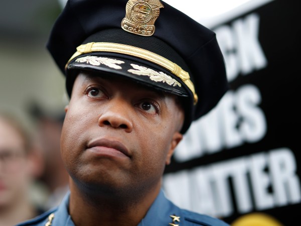 Minneapolis Police Chief Medaria Arradondo left, listened as north side community members held a protest and rally at the 4th precinct on Plymouth avenue in response to the shooting death of Thurman Blevins by Minneapolis Police  Sunday June 24, 2018 in Minneapolis , MN. ]  JERRY HOLT • jerry.holt@startribune.com
