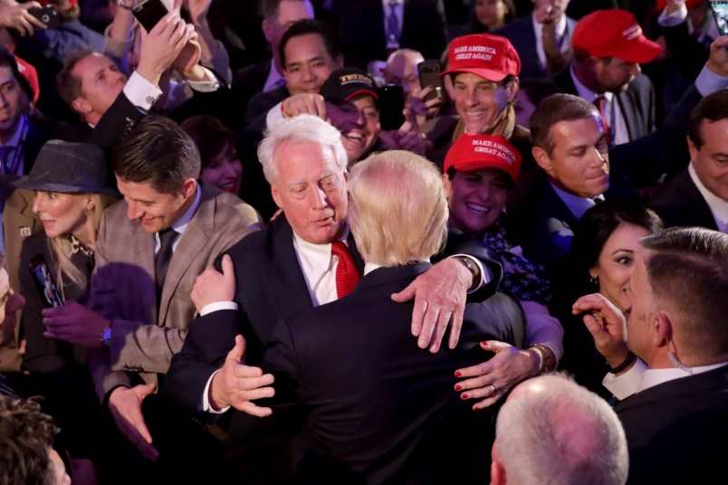 Republican presidential nominee Donald Trump speaks during an Election Night invitation-only party at the New York Hilton Midtown November 8, 2016 in New York City. Trump and his opponent, Democratic presidential nominee Hillary Clinton, have been locked in a tight race for the White House.