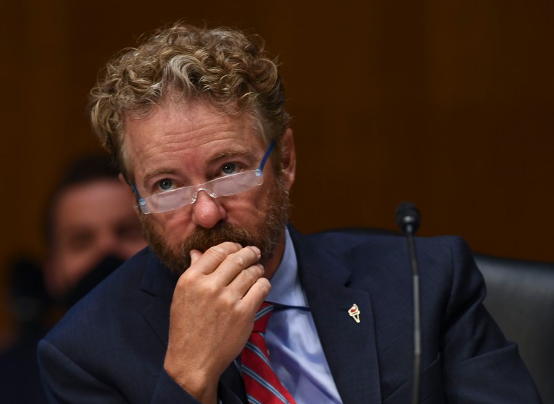 WASHINGTON, DC - MAY 12: U.S. Senator Rand Paul L (R-KY) listens to testimony during the Senate Committee for Health, Education, Labor, and Pensions hearing to examine COVID-19 and Safely Getting Back to Work and Back to School on Tuesday, May 12, 2020. (Photo by Toni L. Sandys/The Washington Post)