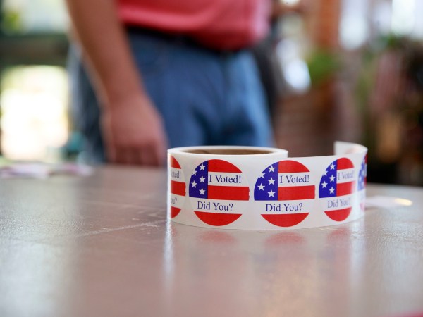 BLOOMINGTON, INDIANA, UNITED STATES - 2020/06/02: "I Voted! Did you?" Stickers for voters at City Hall during Indiana Primary Election Day.Primary Elections take place in Bloomington, Indiana after polls closed at Grandview Elementary School on Indiana Primary Election Day, June 2, 2020. (Photo by Jeremy Hogan/SOPA Images/LightRocket via Getty Images)