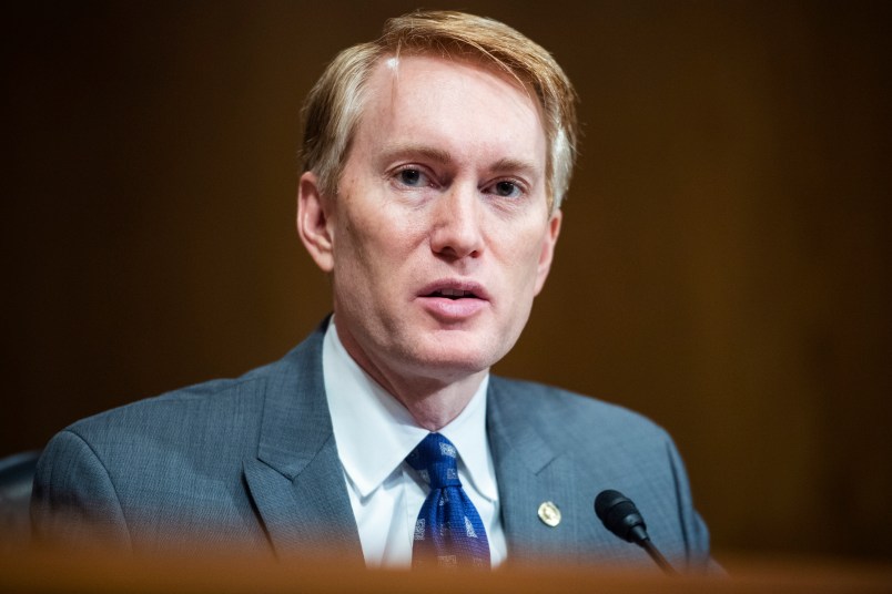 UNITED STATES - JUNE 09: Sen. James Lankford, R-Okla., asks a question during the Senate Homeland Security and Governmental Affairs Committee hearing titled “Evaluating the Federal Government’s Procurement and Distribution Strategies in Response to the COVID-19 Pandemic,” in Dirksen Building on Tuesday, June 9, 2020. (Photo By Tom Williams/CQ Roll Call)