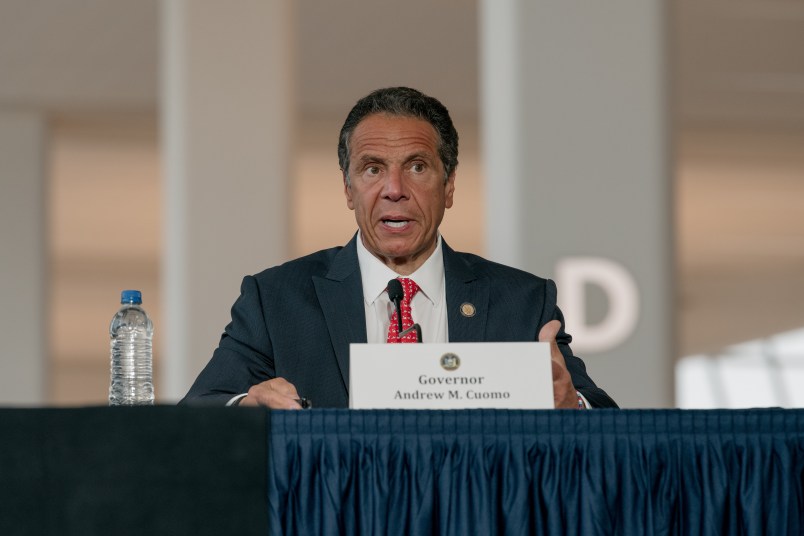 NEW YORK, NY - JUNE 10: New York Governor Andrew Cuomo speaks at a press conference held in LaGuardia Airport's new Terminal B on June 10, 2020 in New York City. Citing LaGuardia Airport's old age and criticisms comparing it to a "third-world country," Cuomo praised the airport's drastic remodeling, a mutli-year, multi-billion-dollar construction project. (Photo by Scott Heins/Getty Images)