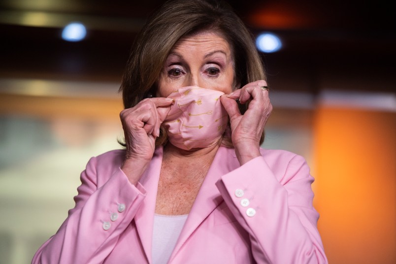 UNITED STATES - JUNE 18: Speaker of the House Nancy Pelosi, D-Calif., conducts a news conference in the Capitol Visitor Center on Thursday, June 18, 2020. (Photo By Tom Williams/CQ Roll Call/POOL)