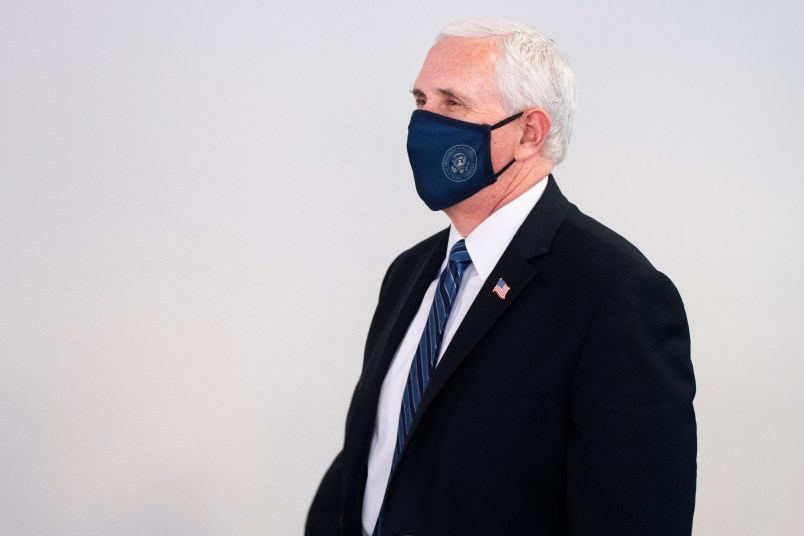 UNITED STATES - JUNE 24: Vice President Mike Pence arrives for the Senate Republican luncheon in Hart Building on Wednesday, June 24, 2020. (Photo By Tom Williams/CQ Roll Call)