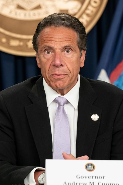 NEW YORK, UNITED STATES - 2020/06/24: Governor Andrew Cuomo makes an announcement and holds media briefing at 3rd Avenue office. New Jersey Governor Phil Murphy and Connecticut Governor Ned Lamont joined Cuomo with announcement of  incoming travel advisory that all individuals traveling from states with significant community spread of COVID-19 quarantine for a 14-day period from the time of last contact within the identified state. This quarantine applies to any person arriving from a state with a positive test rate higher than 10 per 100,000 residents over a 7-day rolling average or a state with a 10% or higher positivity rate over a 7-day rolling average. (Photo by Lev Radin/Pacific Press/LightRocket via Getty Images)