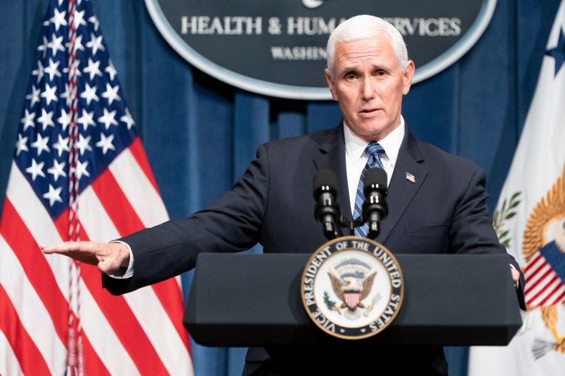 WASHINGTON, DC - JUNE 26: Vice President Pence speaks after leading a White House Coronavirus Task Force briefing at the Department of Health and Human Services on June 26, 2020 in Washington, DC. Cases of coronavirus disease (COVID-19) are rising in southern and western states forcing businesses to remain closed. (Photo by Joshua Roberts/Getty Images)