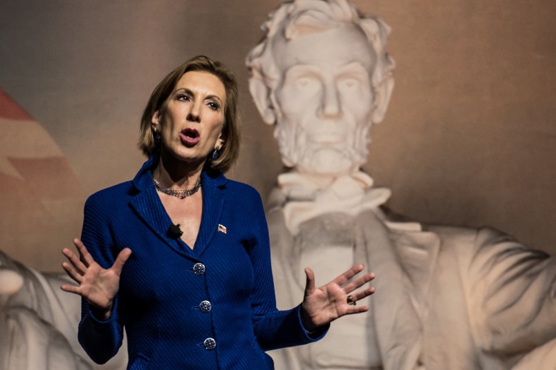 AIKEN, SC - OCTOBER 2:  Republican presidential candidate Carly Fiorina speaks to voters at a town hall meeting October 2, 2015 in Aiken, South Carolina. The former CEO of Hewlett Packard has enjoyed a rise in the polls since the second republican debate placing her into the top three with Donald Trump and Ben Carson. Photo by Sean Rayford/Getty Images)