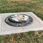 This photo provided by WROC-TV shows the remnants of a Frederick Douglass statue ripped from its base at a park in Rochester, N.Y., Sunday, July 5, 2020. The statue of abolitionist Douglass was ripped on the anniversary of one of his most famous speeches, delivered in that city in 1852. (Ben Densieski/WROC-TV)