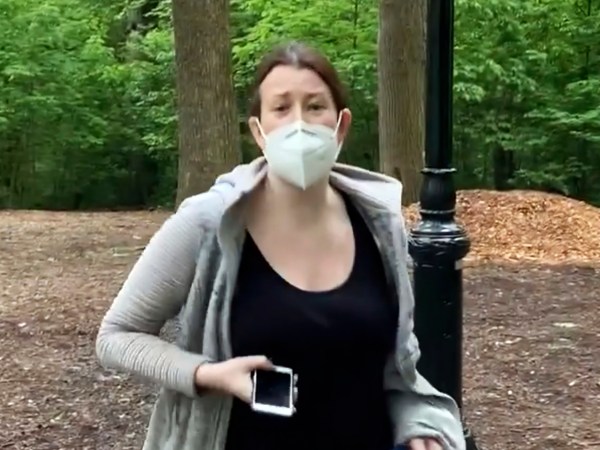 FILE - This file image made from May 25, 2020 video provided by Christian Cooper, shows Amy Cooper with her dog talking to Christian Cooper in Central Park in New York. Amy Cooper, walking her dog who called the police during a videotaped dispute with Christian Cooper, a Black man, was charged Monday, July 6, 2020, with filing a false report. (Christian Cooper via AP, File)