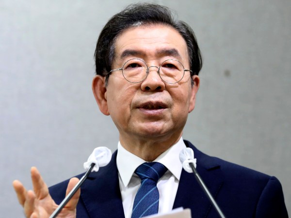 In this on Wednesday, July 8, 2020 photo   Seoul Mayor Park Won-soon speaks during a press conference at Seoul City Hall in Seoul, South Korea. Police on Thursday, July 9, say the mayor of South Korean capital Seoul has been reported missing and search operations are underway. (Cheon Jin-hwan/Newsis via AP)