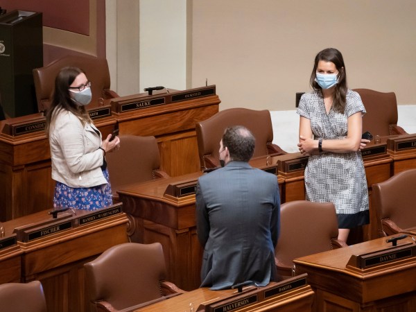 Democratic State Reps, Rep. Jamie Becker-Finn, DFL-Roseville, Rep. Jamie Long, DFL-Minneapolis, and Rep. Liz Olson, DFL-Duluth talked at the start of Monday's special session.       ] GLEN STUBBE • glen.stubbe@startribune.com   Monday, July 20, 2020