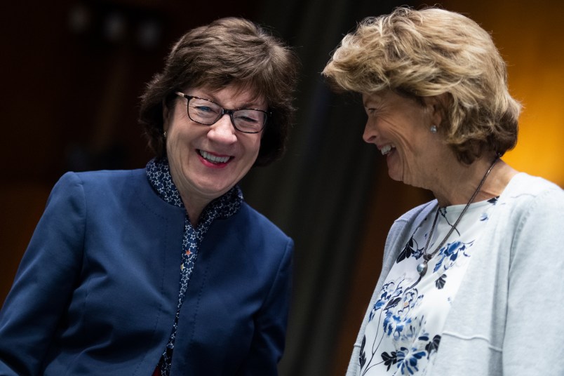 UNITED STATES - JANUARY 15: Sens. Susan Collins, R-Maine, left, and Lisa Murkowski, R-Alaska, attend the Senate Appropriations Committee markup on the “United States-Mexico-Canada Agreement Implementation Act,” in Dirksen Building on Wednesday, January 15, 2020. (Photo By Tom Williams/CQ Roll Call)