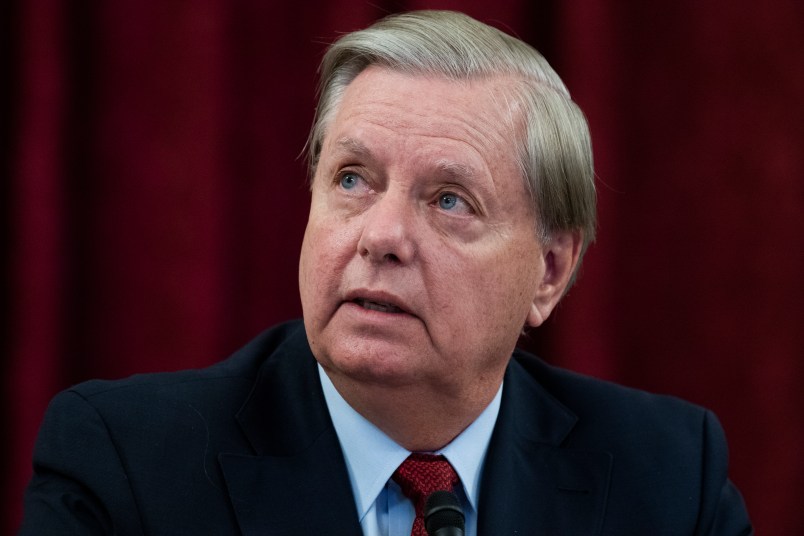 UNITED STATES - JULY 2: Chairman Lindsey Graham, R-S.C., speaks during the Senate Judiciary Committee markup of the “Eliminating Abusive and Rampant Neglect of Interactive Technologies (EARN IT) Act of 2020,” and judicial nominations in Russell Building on Thursday, July 2, 2020.(Photo By Tom Williams/CQ Roll Call)