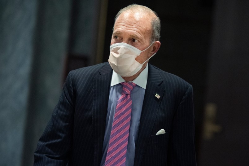 UNITED STATES - JULY 21: Larry Kudlow, White House economic adviser, leaves the Senate Republican Policy luncheon in Hart Building on Tuesday, July 21, 2020. (Photo By Tom Williams/CQ Roll Call)