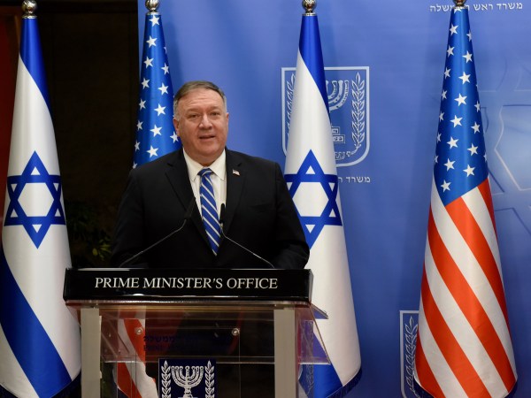U.S. Secretary of State Mike Pompeo and Israeli Prime Minister Benjamin Netanyahu,not seen, make joint statements to the press after meeting in Jerusalem, on Monday, August 24, 2020.  POOL Photo by Debbie Hill/UPI