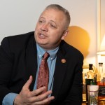 UNITED STATES - FEBRUARY 26: Rep. Denver Riggleman, R-Va., talks with a reporter in his office in Washington on Wednesday, Feb. 26, 2020. (Photo by Caroline Brehman/CQ Roll Call)