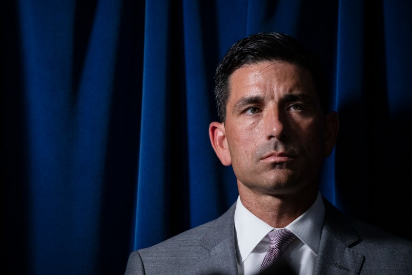 WASHINGTON, DC - JULY 21: Secretary of Homeland Security Chad Wolf speaks during a press conference on the actions taken by Customs and Border Protection and Homeland Security agents in Portland during continued protests at the US Customs and Border Patrol headquarters on July 21, 2020 in Washington, DC. (Photo by Samuel Corum/Getty Images) *** Local Caption *** Chad Wolf