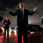 President Donald Trump talks with reporters at Andrews Air Force Base after attending a campaign rally in Latrobe, Pa., Thursday, Sept. 3, 2020, at Andrews Air Force Base, Md. (AP Photo/Evan Vucci)