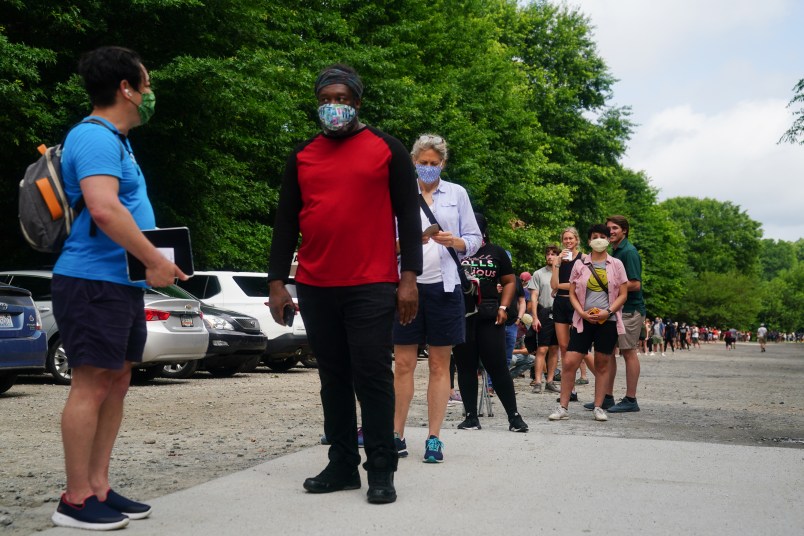 ATLANTA, GA - JUNE 09: People wait in line to vote in Georgia’s Primary Election on June 9, 2020 in Atlanta, Georgia. (Photo by Elijah Nouvelage/Getty Images)