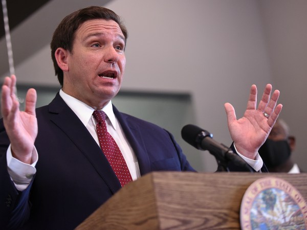 APOPKA, FLORIDA, UNITED STATES - 2020/07/17: Florida Governor Ron DeSantis speaks during a press conference at Wellington Park Apartments to announce the release of $75 million in funding from the CARES Act for local governments to provide rental and mortgage assistance to Floridians suffering financial difficulties due to the COVID-19 pandemic.DeSantis has refused calls to impose a statewide face mask mandate despite record numbers of coronavirus cases and deaths in the state in recent days. DeSantis has refused calls to impose a statewide face mask mandate despite record numbers of coronavirus cases and deaths in the state in recent days. (Photo by Paul Hennessy/SOPA Images/LightRocket via Getty Images)