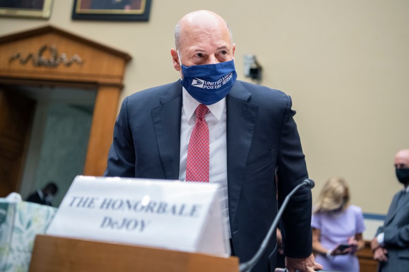 UNITED STATES - AUGUST 24: Postmaster General Louis DeJoy arrives to testifiy during the House Oversight and Reform Committee hearing titled “Protecting the Timely Delivery of Mail, Medicine, and Mail-in Ballots,” in Rayburn House Office Building on Monday, August 24, 2020. (Photo By Tom Williams/CQ Roll Call/Pool)