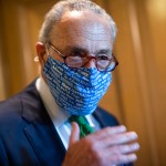 UNITED STATES - SEPTEMBER 10: Senate Minority Leader Charles Schumer, D-N.Y., talks with reporters during a procedural Senate vote on a coronavirus relief bill in the Capitol on Thursday, September 10, 2020. (Photo By Tom Williams/CQ Roll Call)