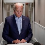 NEW CASTLE, DE - SEPTEMBER 18: Democratic presidential nominee and former Vice President Joe Biden speaks to reporters about the passing of Supreme Court Justice Ruth Bader Ginsburg upon arrival at New Castle County Airport after a trip to Duluth, Minnesota on September 18, 2020 in New Castle, Delaware. (Photo by Drew Angerer/Getty Images)