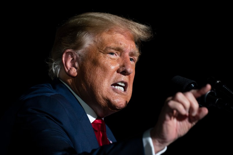 President Donald Trump speaks during a campaign rally at Orlando Sanford International Airport, Monday, Oct. 12, 2020, in Sanford, Fla. (AP Photo/Evan Vucci)