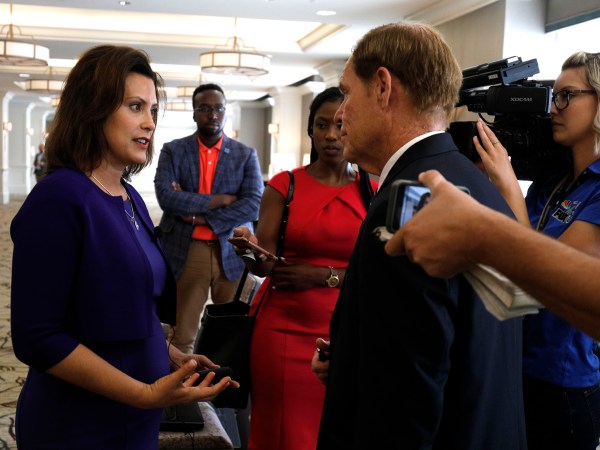 DETROIT, MI - AUGUST 8: Gretchen Whitmer, Michigan democratic gubernatorial nominee, speaks with reporters after a Democrat Unity Rally at the Westin Book Cadillac Hotel August 7th, 2018 in Detroit, Michigan. Whitmer will face off against republican gubernatoral nominee Bill Schuette in November. (Photo by Bill Pugliano/Getty Images)