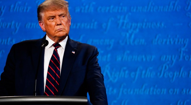 CLEVELAND, OH - SEPTEMBER 29: President Donald Trump participates in the first presidential debate with former Vice President Joe Biden at Case Western Reserve University in Cleveland, Ohio on Tuesday, Sept. 29, 2020. (Photo by Melina Mara/The Washington Post)