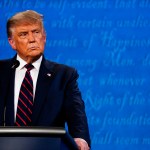 CLEVELAND, OH - SEPTEMBER 29: President Donald Trump participates in the first presidential debate with former Vice President Joe Biden at Case Western Reserve University in Cleveland, Ohio on Tuesday, Sept. 29, 2020. (Photo by Melina Mara/The Washington Post)