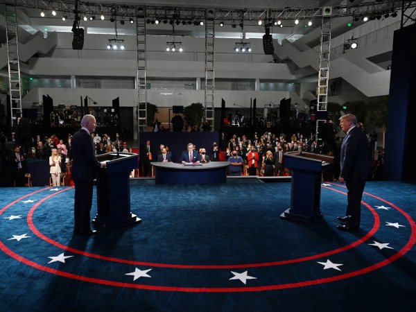 US President Donald Trump (R) and former Vice President and Democratic presidential nominee Joe Biden participate in the first presidential debate at the Health Education Campus of Case Western Reserve University on September 29, 2020 in Cleveland, Ohio. This is the first of three planned debates between the two candidates in the lead up to the election on November 3.