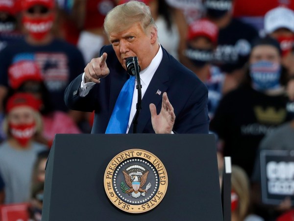 CARSON CITY, NV - OCTOBER 18: President Donald Trump gestures during a campaign rally on October 18, 2020 in Carson City, Nevada. With 16 days to go before the November election, President Trump is back on the campaign trail with multiple daily events as he continues to campaign against Democratic presidential nominee Joe Biden. (Photo by Stephen Lam/Getty Images)