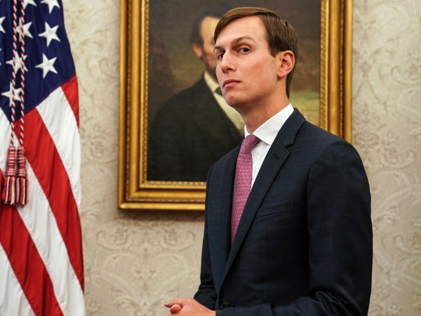 Jared Kushner listens as President Donald Trump participates in a bilateral meeting with the Prime Minister of the Republic of Iraq, Mustafa Al-Kadhimi, in the Oval Office of the White House in Washington DC on August 20th, 2020.