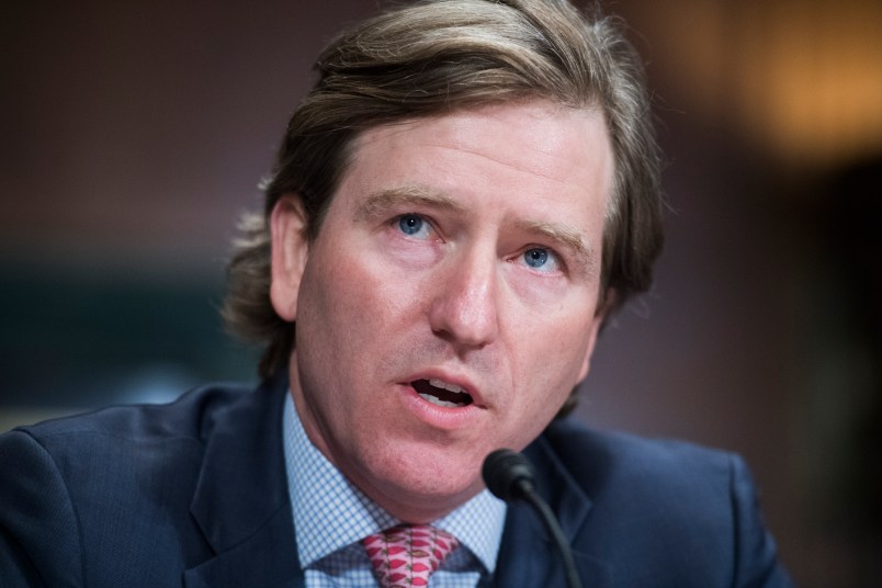 UNITED STATES - MAY 14: Christopher Krebs serves, director of the Department of Homeland Security's Cybersecurity and Infrastructure Security Agency, testifies during a Senate Judiciary Committee hearing in Dirksen Building titled "5G: National Security Concerns, Intellectual Property Issues, and the Impact on Competition and Innovation," on Tuesday, May 14, 2019. (Photo By Tom Williams/CQ Roll Call)