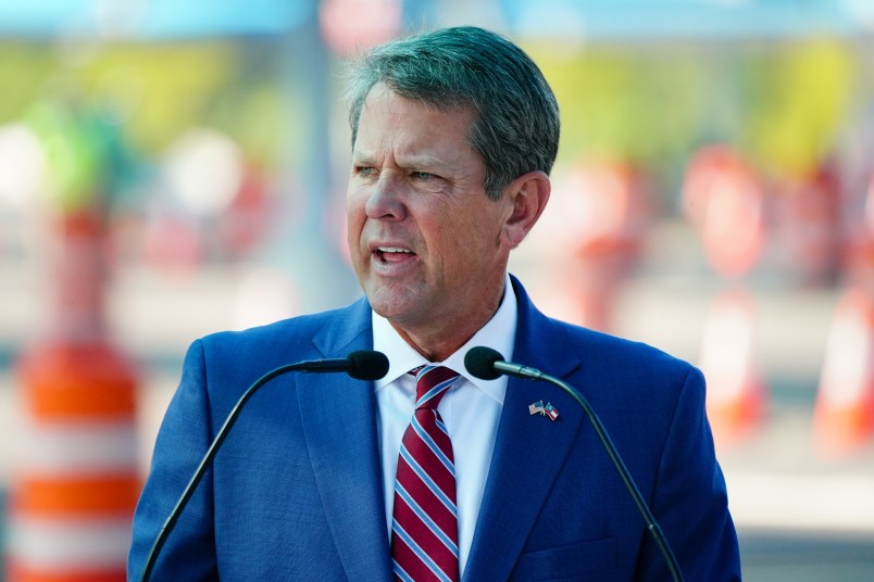 ATLANTA, GA - AUGUST 10: Georgia Governor Brian Kemp speaks during a press conference announcing statewide expanded COVID testing on August 10, 2020 in Atlanta, Georgia. (Photo by Elijah Nouvelage/Getty Images)